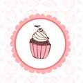 cute cupcake background template for bakery in vintage style Royalty Free Stock Photo