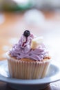 Cute cupcake with blueberry cream