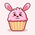 Cute Cupcake Bunny Illustration. Animal Flat Cartoon Style