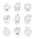 Cute cupcake character. Coloring Page Royalty Free Stock Photo