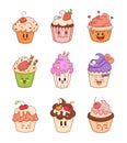 Cute cupcake character. Funny tasty sweet bakery Royalty Free Stock Photo