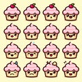 Cute cupcake emoticon set, sweet pastry cartoon vector illustration, kawaii cupcake icon, generative ai