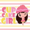 Cute cupcake girl cartoon illustration for Kid t-shirt background design Royalty Free Stock Photo