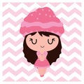 Cute cupcake girl on chevron background cartoon illustration for Baby shower card design
