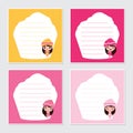 Cute cupcake girls on colorful frame cartoon illustration for Birthday memo paper design