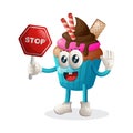 Cute cupcake mascot holding stop sign, street sign, road sign Royalty Free Stock Photo