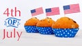 Cute cupcakes with american flag, 4th of July concept