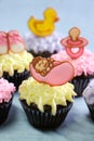 Cute cupcakes for a baby shower or christening Royalty Free Stock Photo