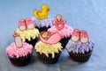 Cute cupcakes for a baby shower or christening Royalty Free Stock Photo