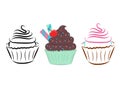 Cute cupcakes clipart with candy sprinkles and red cherry on top. Royalty Free Stock Photo