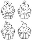 Cute cupcakes coloring page. Cupcake Set.Outline doodle illustration.A set of muffins .