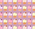 Cute cupcakes pattern in pastel colors. Sweet dessert poster, banner template