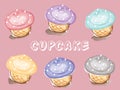 The cute cupcakes on pink background.
