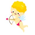 Cute Cupid aiming with love arrow and bow. cartoon St Valentines day character. Amur boy. Isolated angel for romantic valentines