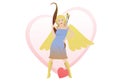 Cute Cupid angel holding a bow, with heart backgro Royalty Free Stock Photo