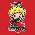 cute cupid archery characters with love arrows in heart with happy valentines day greetings
