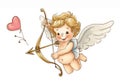 Cute cupid with bow and arrow isolated on a white background