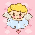 Cute cupid cartoon Valentine angel on cotton candy cloud