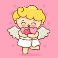 Cute cupid cartoon Valentine angel hug hearts.