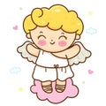 Cute cupid cartoon Valentine angel on sweet cloud.