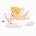 Cute cupid flying and aiming with arrows and bow vector illustration Royalty Free Stock Photo