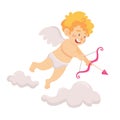 Cute cupid flying and aiming with arrows and bow vector illustration Royalty Free Stock Photo