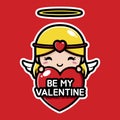 cute cupid girl character holding a heart with be my valentine greeting Royalty Free Stock Photo