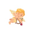 Cute cupid shooting his bow. Valentines Day flat character icon