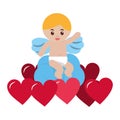 Cute cupid sitting cloud hearts love valentine