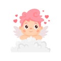 Cute cupid sitting on a cloud. Vector cartoon character for Valentine's day