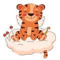 Cute cupid with a valentine arrow, happy smiling Amur tiger