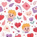Cute Cupid Valentine's pattern, hearts, digital, seamless, romantic background, textile print Royalty Free Stock Photo