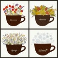 Cute cups. Four seasons concept. Royalty Free Stock Photo