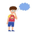 Cute curious boy is thinking. Little kid surprised with speech bubble isolated element