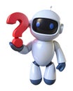 Curious Cute Futuristic Robot Holding a Question Mark, isolated on white background. Robot icon. Ai concept. Royalty Free Stock Photo