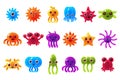 Cute cute seta creatures sett with different emotions, colorful glossy underwater animals characters with funny faces