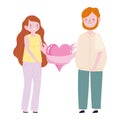 Cute cyoung couple with big heart love passion cartoon Royalty Free Stock Photo