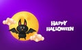 Cute 3d bat character with full moon with purple background for halloween party banner Royalty Free Stock Photo