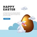 Cute 3d bunny rabbit with golden egg illustration concept for greeting card happy easter day Royalty Free Stock Photo