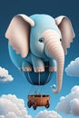 Cute 3D Render Illustration Of An Elephant Hot Air Balloon