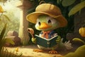 Cute 3D Cartoon Duck reading a Storybook, Generative Ai