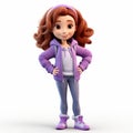 Cute 3d Cartoon Girl Portrait: Amelia In Purple Hoodie