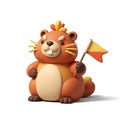 Cute 3D Cartoon Groundhog Holding Flag on White Background Royalty Free Stock Photo