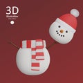 Cute cartoon snowman in red hat and scarf 3d icon isolated Royalty Free Stock Photo