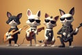 Cute 3D cartoonish cats rock band.