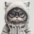 Cute 3D Cat in hoodie, glasses