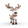 Cute 3D Christmas reindeer Rudolph nose and antlers on a snowy white background Generative AI