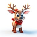 Cute 3D Christmas reindeer Rudolph nose and antlers on a snowy white background Generative AI