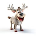 Cute 3D Christmas reindeer Rudolph nose and antlers on a snowy white background Generative AI