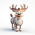 Cute 3D Christmas reindeer Rudolph nose and antlers on a snowy white background Generative AI